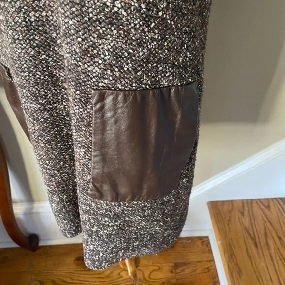 Tibi Wool Brown Tweed Wool & Leather Shift Dress - Picture 2 of 8